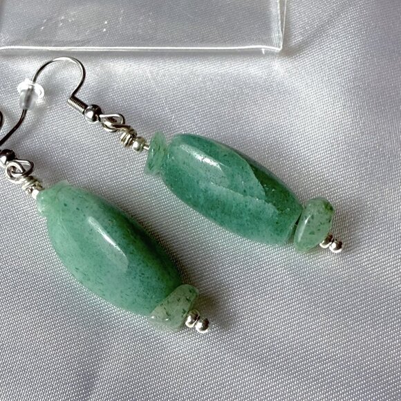 Aventurine Dangle Hook Earrings Natural Stones Boho - Picture 2 of 8